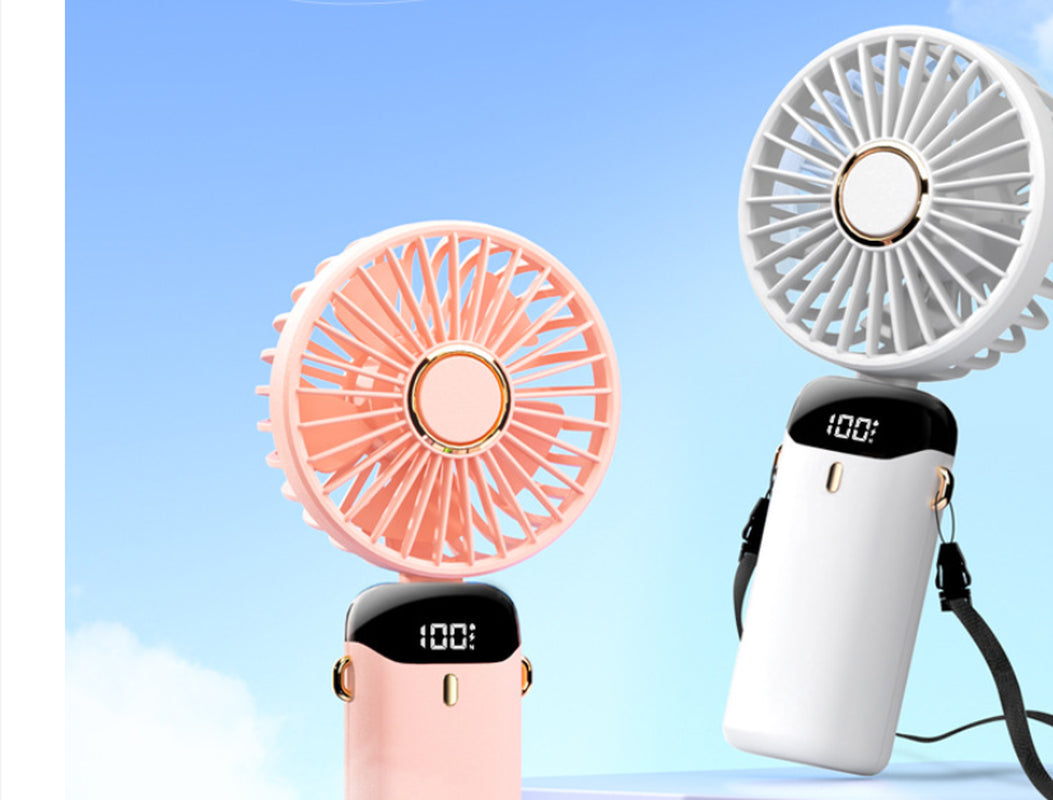 USB Rechargeable Mini Portable Handheld Electric Fan Foldable Neck Hanging Outdoor Fan Adjustable 5 Speed Powerful Air Cooler